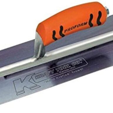 Kraft Tool CF285BPF Blue Steel Round End-Square Back Cement Trowel with ProForm Handle, 16 x 4-Inch